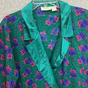 90s Victorias Secret Gold Label Satin Green Pink Purple Double Breasted Blazer L